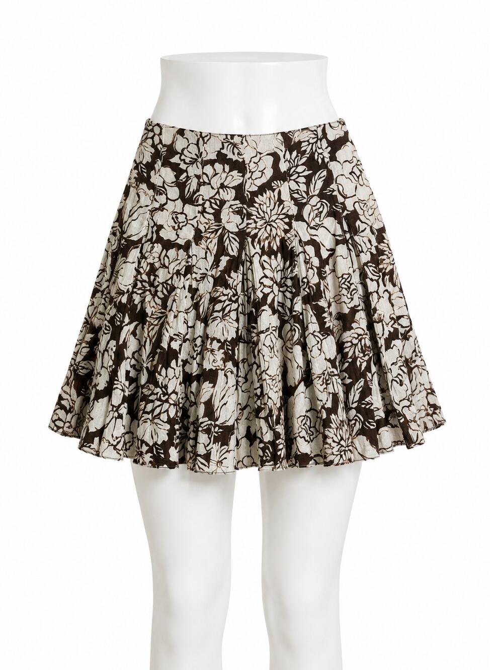 Ann Taylor Brown/Cream Floral A-Line Pleated Skirt - Size 4 Petite